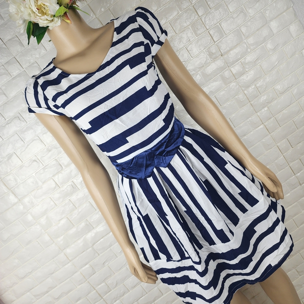 SD&NX Large Junior Blue Stripe Dress – Formal Casual Mini Dress - Picture 3 of 6